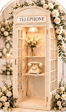 Ivory telephone booth decorated with flowers